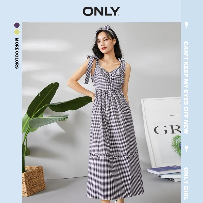 

ONLY summer princess dress plaid sling lace mid-length dress female | 120307013