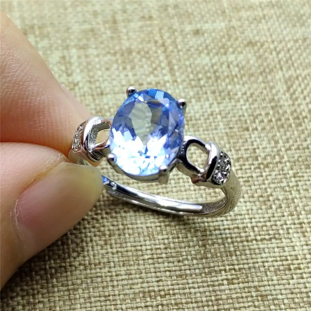 Женское кольцо с натуральным синим топазом регулируемое Размер 9x7 мм ограненный