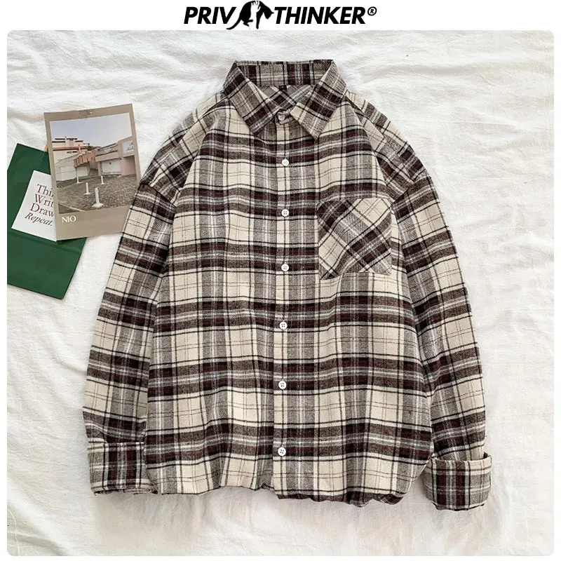 Privathinker 2020 Men Woman Japanese Spring Plaid Shirt Lady Korean Streetwear Loose Shirts Female Office Vintage Clothes | Женская
