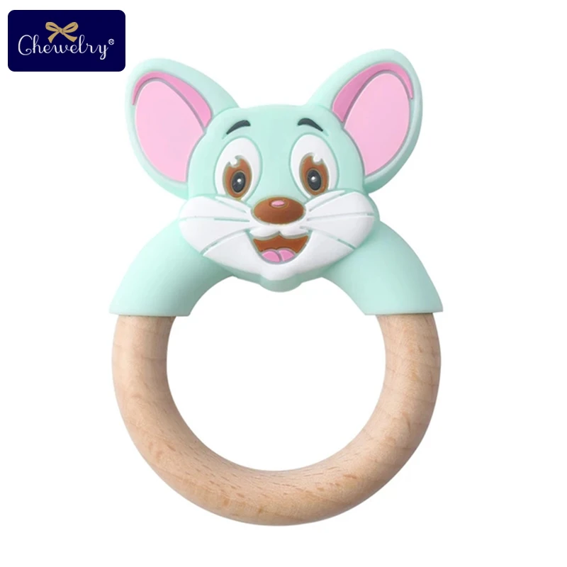 mint mouse ring 1 шт. Детские Прорезыватели силиконовая мышь грызуны Силиконовые Прорезыватели деревянное кольцо деревянный Прорезыватель коляска белка для детей товары игрушки - Цвет: mint mouse ring