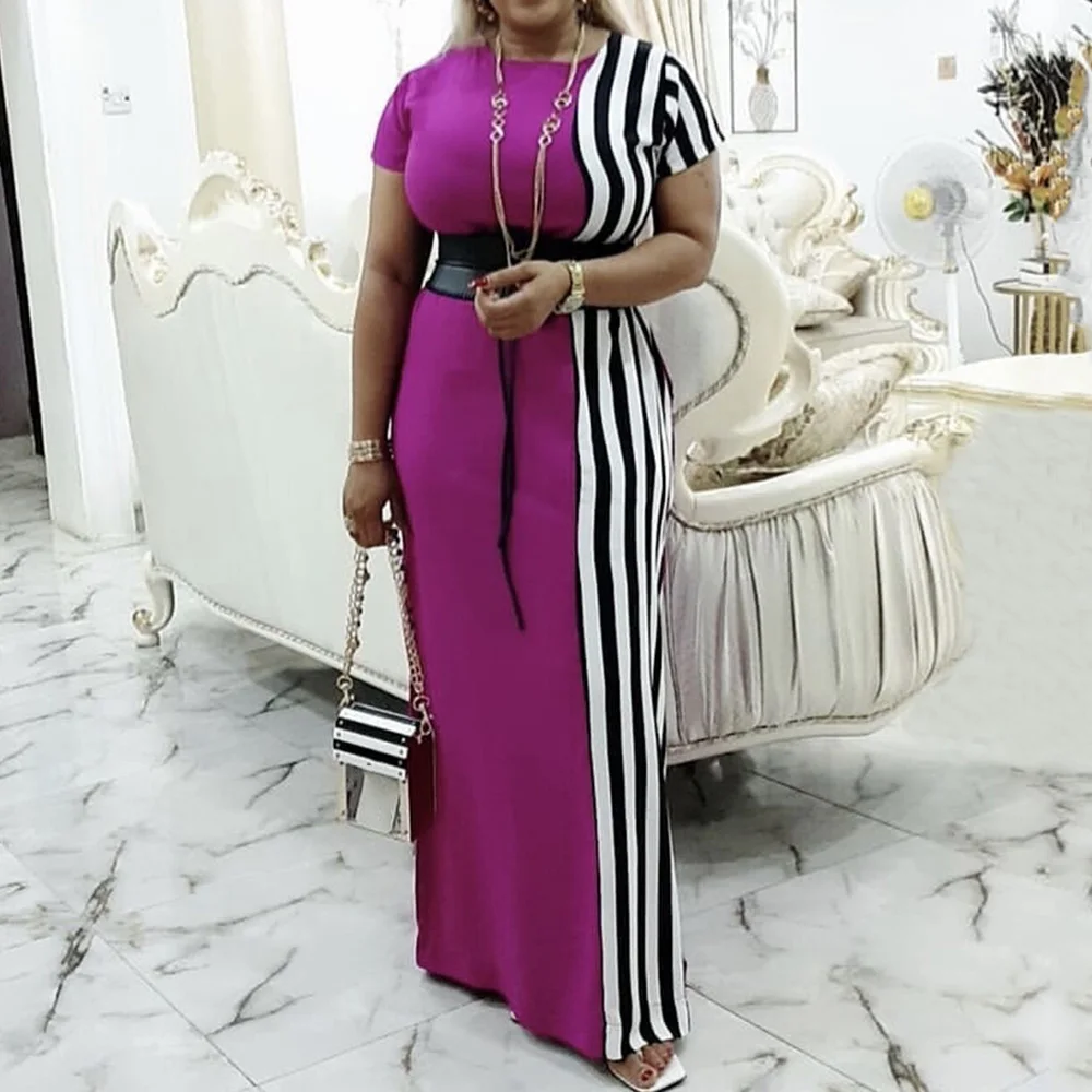Женское винтажное платье макси в полоску длинное платье-трапеция с коротким
