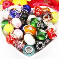 10pcs mixed color flower art large hole lampwork glass loose spacer beads charm fit pandora bracelet necklace hair beads jewelry