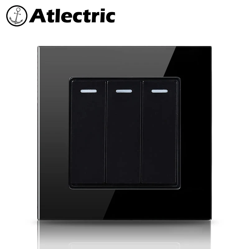 Atlectric 1 2 3 4 банды 1 2 Позиционный выключатель, выключатель для света ВКЛ/ВЫКЛ настенный кнопочный выключатель лампы из закаленного стекла Панель переключатель,кнопки,кнопка включения