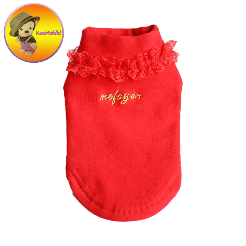 Трехцветный теплый зимний свитер для собак одежда щенков с кружевным воротником