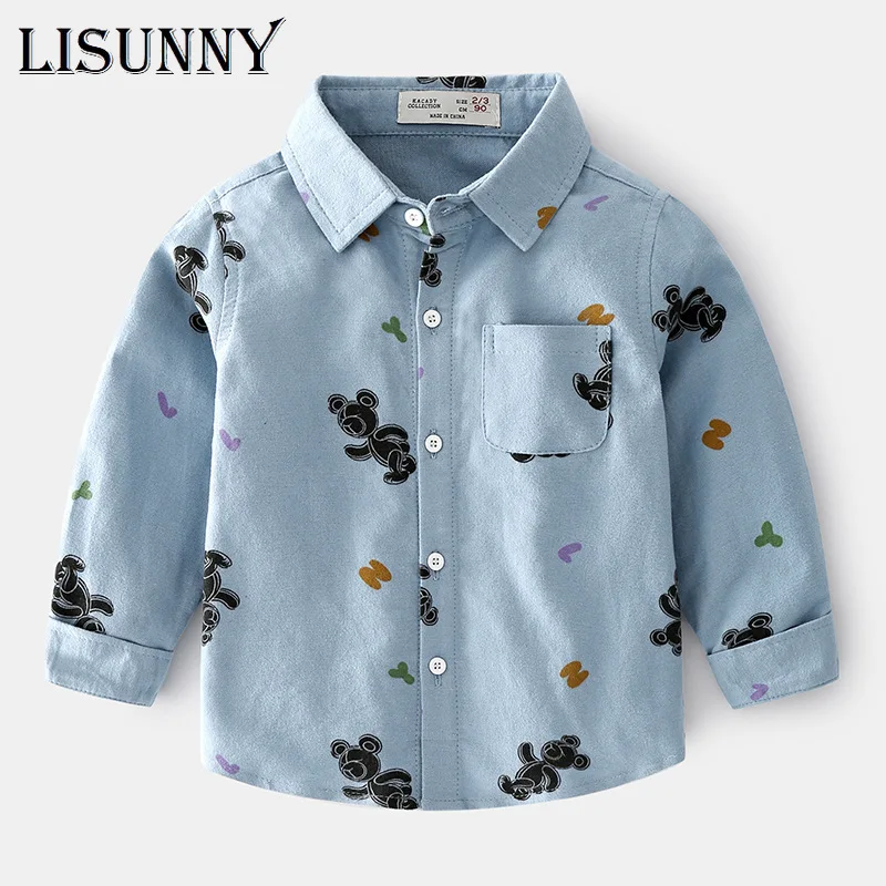 

Рубашка для мальчиков, из хлопка, с мультяшным принтом, осень 2021, От 1 до 6 лет, рубашки для малышей, детская блузка, хлопковая одежда