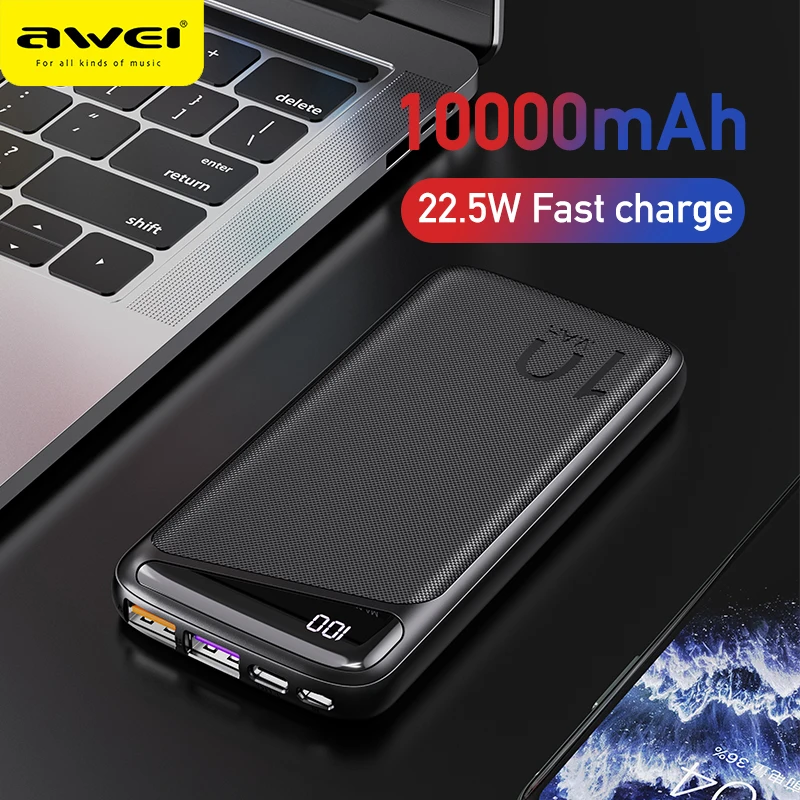 

Awei P103K Power Bank 10000mAh 22.5W Fast Charging Powerbank Portable Battery Charger PoverBank For iPhone 12Pro Xiaomi Huawei