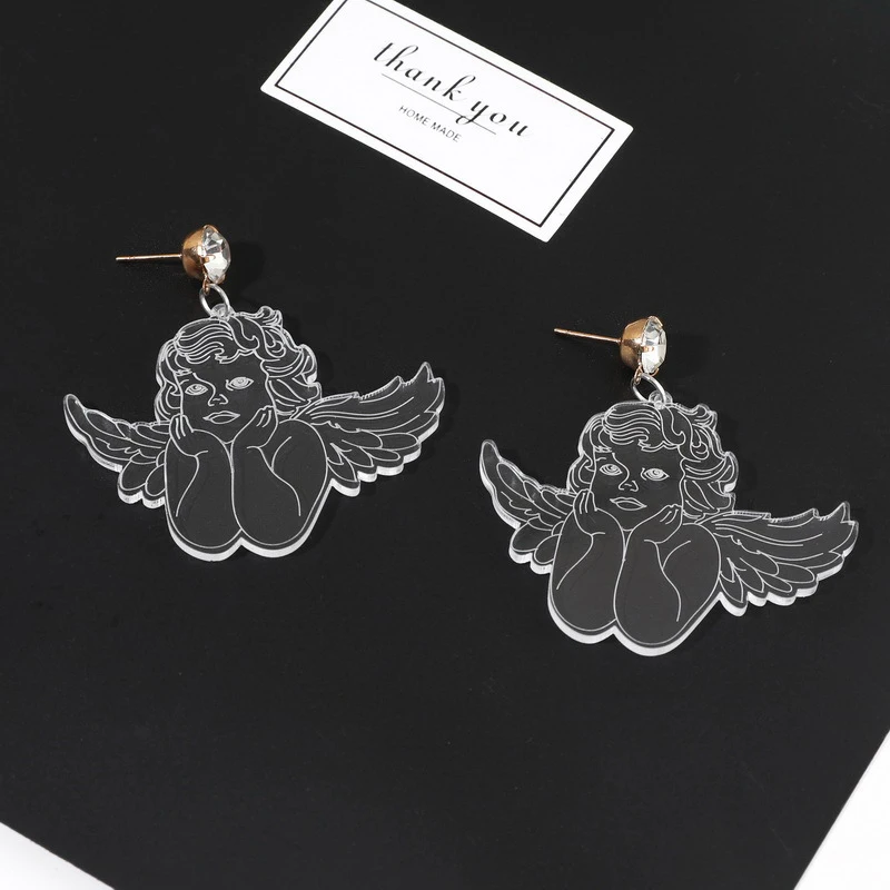 

1Pair 4.7CM Transparent Acrylic Angel Created Earrings For Women Girls Beautiful Cute Earrings Jewelry Accessories