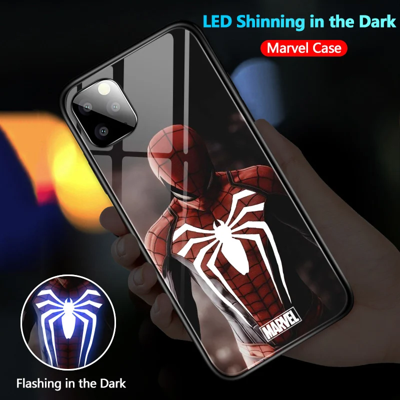 Spiderman 2 Для iPhone 6 7 8 Plus X XR XS Max 11 Pro светодиодный мигающий чехол Marvel Мстители Железный человек паук Veno закаленное стекло - Цвет: Spiderman 2