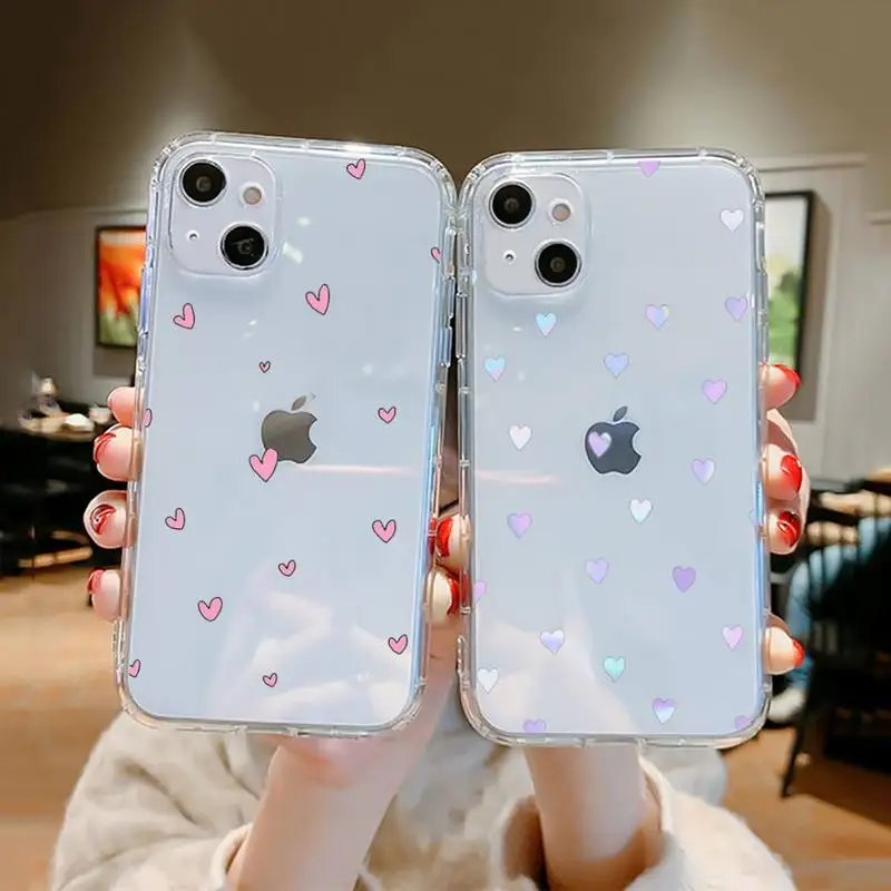 

love heart Phone Case For iPhone 13 12 11 8 7 Pro Max Plus X XS XR MINI transparent clear New Cute Lovely Shell Cover Coque Capa
