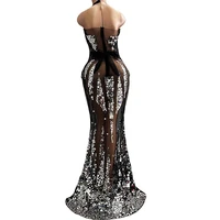 silver sequins black gauze perspective dress sleeveless floor length performance suit festival outfit women theatrical costume