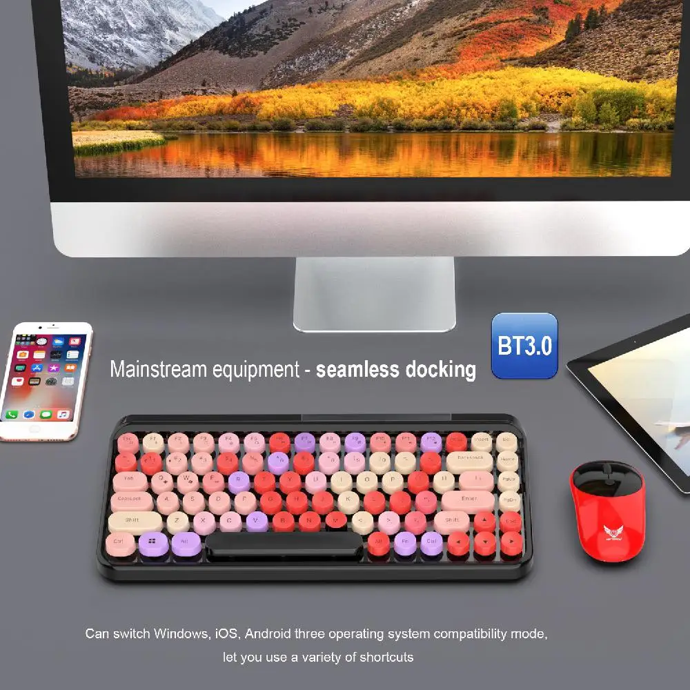 

Kuulee Bluetooth Keyboard 84 Keycaps Wireless Mirror Computer Keyboard Matte Touch Compatibility Android Windows IOS