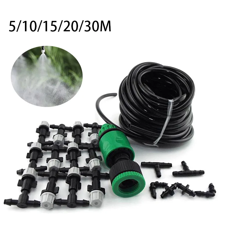 

5/20/30m garden watering kit 4/7mm tube Gardening Fog Nozzles irrigation system Misting cooling Automatic Water hose set SprayR1