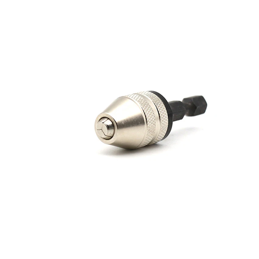 

0.3-3.6mm Heavy Duty Keyless Drill Chuck, Silver Black Metal Electric Drill Chuck Quick Release Adapter Converter, Hex Shank
