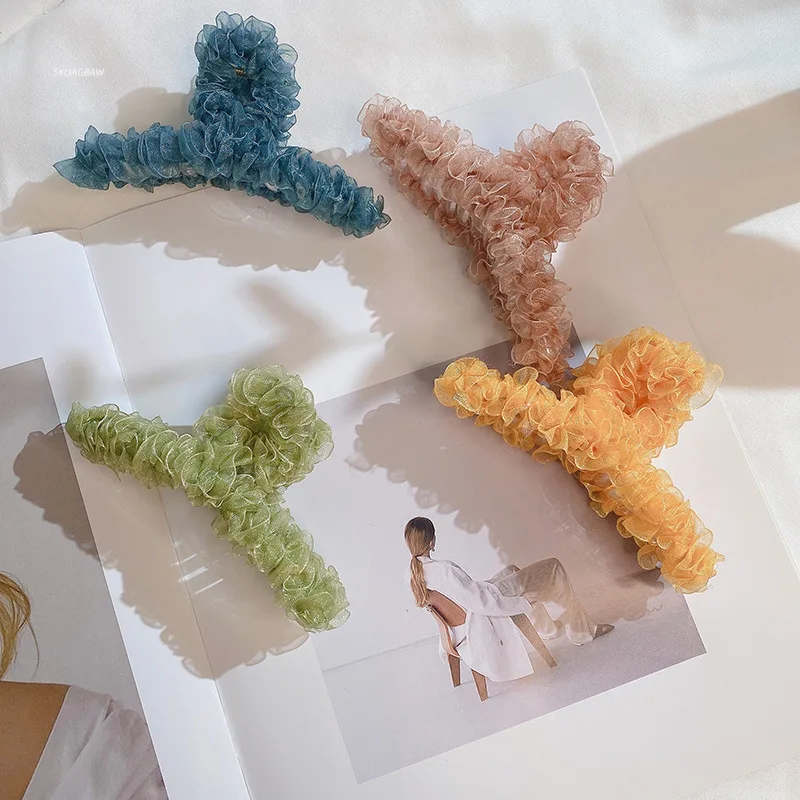 

Модные заколки для волос для женщин, элегантная красочная кружевная Заколка-краб, заколка для волос для девочек, корейские заколки для воло...