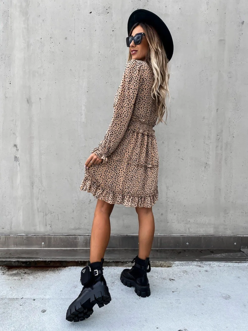 

Donsignet Fashion Women's Dress Style V-neck Pullover Elastic Waist Ruffle Print Long-sleeved Dress Summer Office Lady Dresses