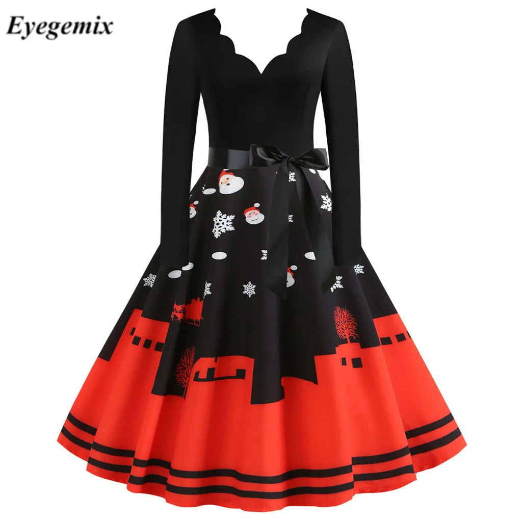 Красные большие качели с винтажным принтом рождественское платье для женщин