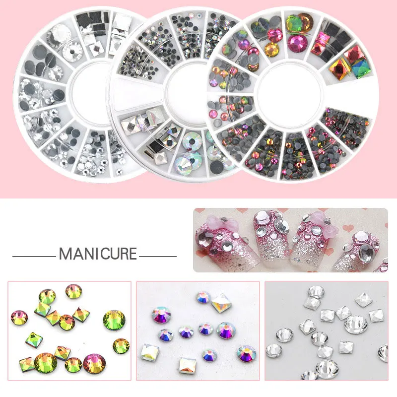 Коробка DIY Nail Art AB Стразы для ногтей квадратной формы круглые многоразмерные круглые наклейки для украшения различных цветов 3D Белый SIMINAIL