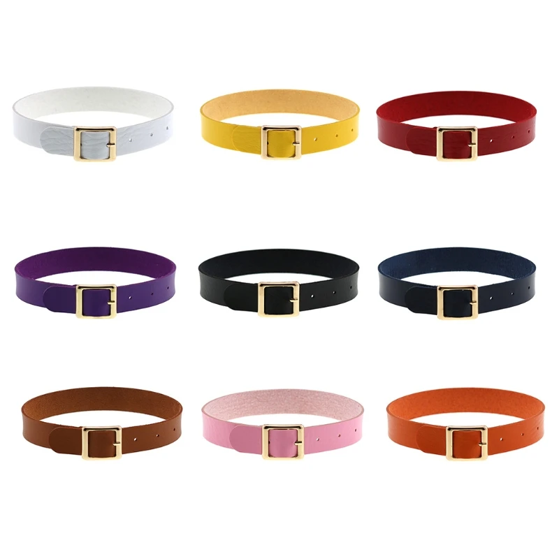 

573C Women Gothic Punk Harajuku Choker Belt Solid Color Faux Leather Collar Necklace