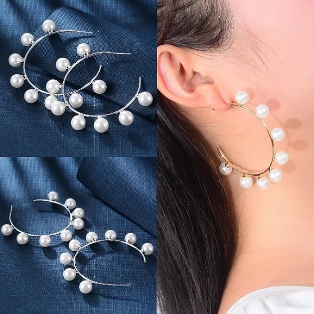 silver pearl earring Винтаж корейской моды Chic серебро большой обруч серьги Kpop цирконий жемчуг длинные кисточки серьги для женщин заявление свадьба - Окраска металла: silver pearl earring