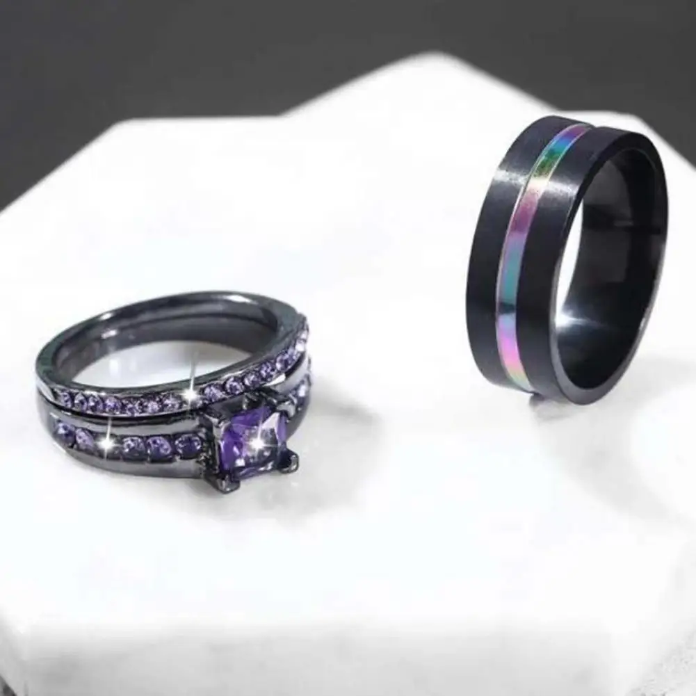 

3Pcs/Set Finger Bands Shiny Gift Charming Purple Couple Wedding Bands Engagement Rings Jewelry Accessory
