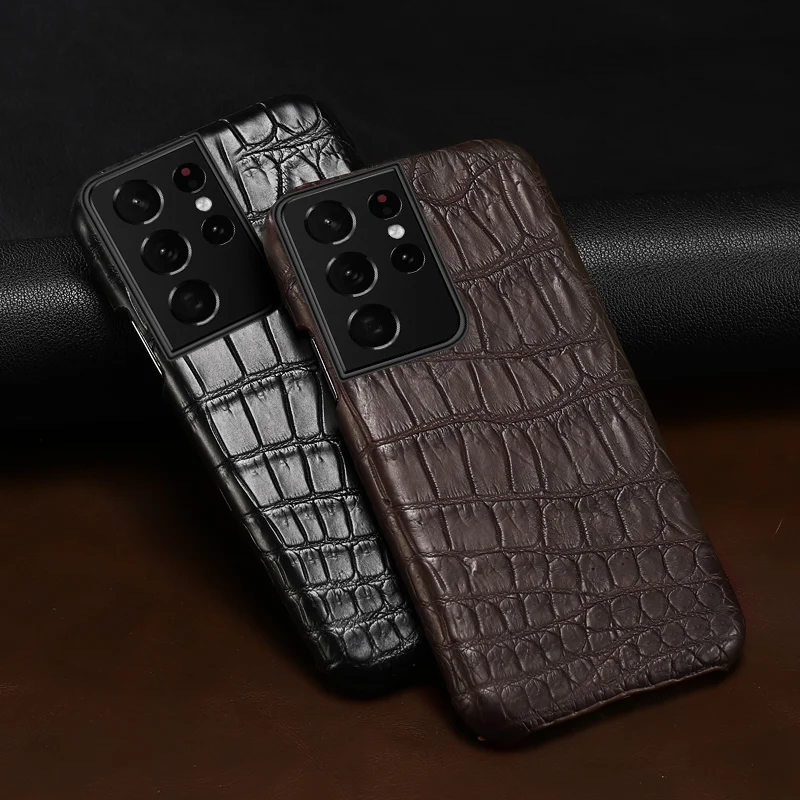 Natural Crocodile Leather Matt Phone Cover Case for Samsung Galaxy S21 S22 Ultra S20 FE Note 20 Ultra A53 5G A51 A52 A52S