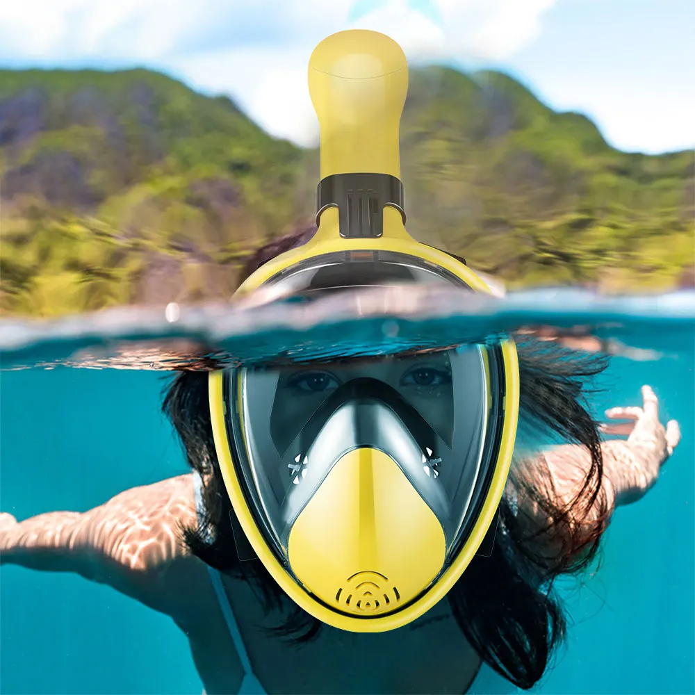 Маска для подводного плавания Rodicoco незапотевающая желтая на все лицо безопасная