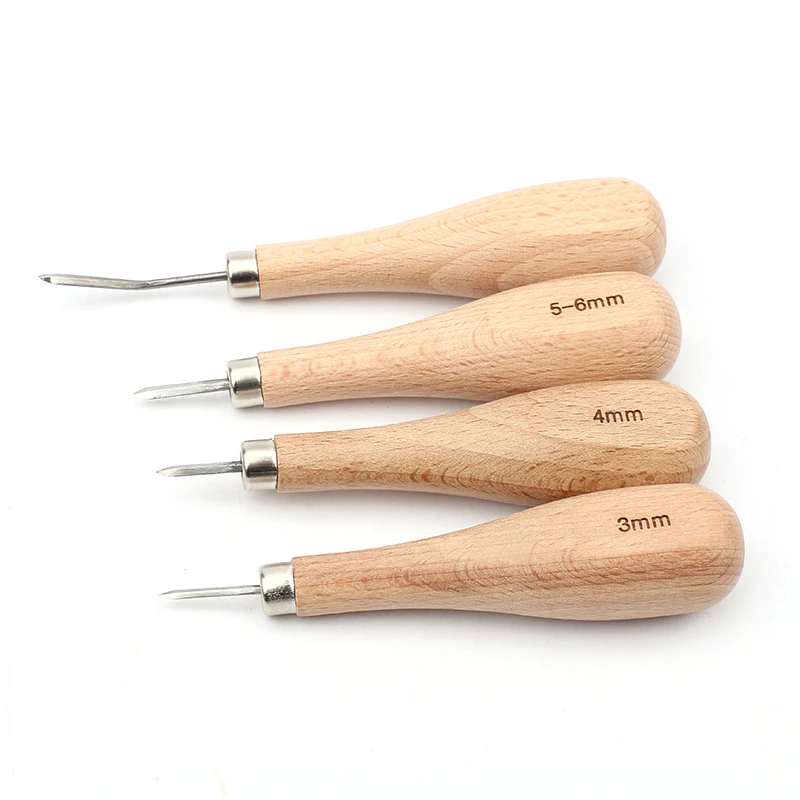 

MIUSIE 1Pcs Leather Craft Wooden Diamond Rhombus Awl 3mm 4mm 5-6mm DIY Leather Stitching Sewing Awl Leathercraft Punch Tool