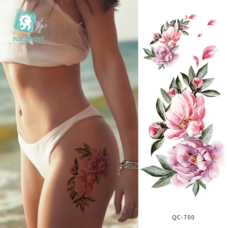 rocooart 1pcs hot red lotus flower water transfer tattoo stickers back waist women art temporary tattoo girl sexy flash tatoos free global shipping