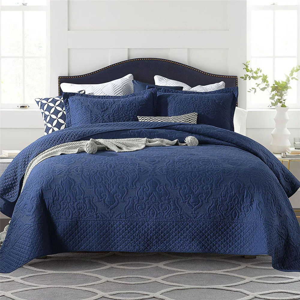 Economici Nuovo Copriletto Di Lusso Sul Letto Trapunta Solida Set 3 Pezzi Copriletto Ricamato In Cotone Federa Copriletto Matrimoniale Coperta Estiva