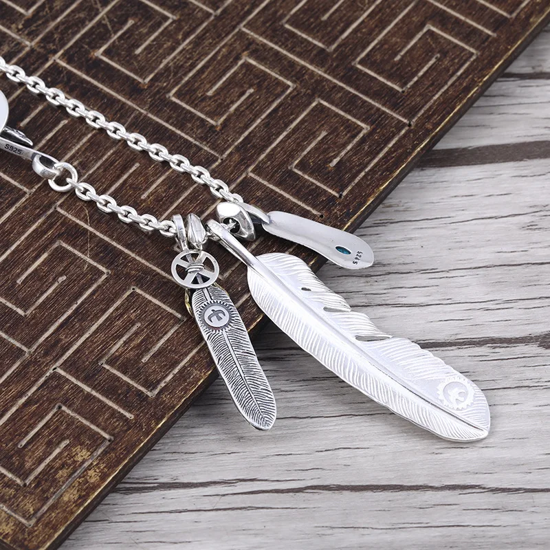 Ожерелье ручной работы из стерлингового серебра 925 пробы с подвеской в виде пера