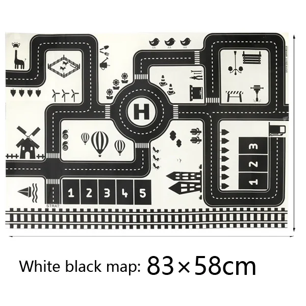 White black 83x58 Новинка 130X100 см, коврик для автомобиля в скандинавском стиле, коврик для детской игровой зоны, коврик для игры в городскую дорожную карту, складное здание для парковки - Цвет: White black 83x58