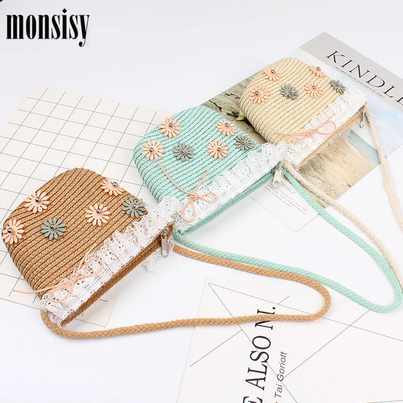 Monsisy пляжная сумка для девочек 2020 соломенная Детский кошелек на плечо летняя