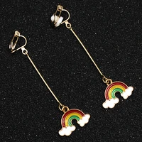 rainbow clouds clip on earrings without piercing ear cuff rainbow earrings no hole ear clips minimalist earring ce369