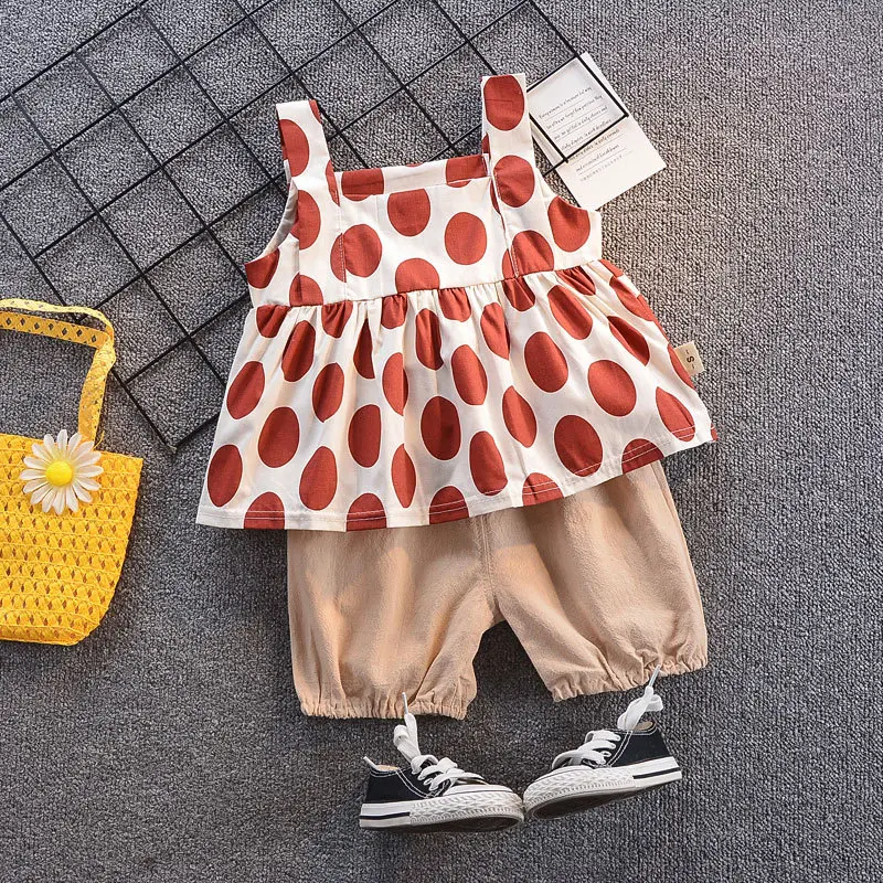 

Baby Girls 2Pcs Clothes Set Toddler Summer New Fashion Polka Dot Tank Tops Shorts Kids Girl Outfit Sets
