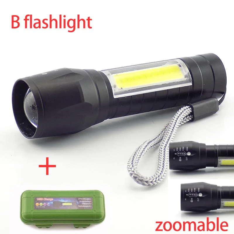 B flashlight and box Высокомощный светодиодный Q5 Фонарь USB вспышка Рабочая лампа аккумуляторная лампа lanterna наружная Ночная Кемпинг Рыбалка - Испускаемый цвет: B flashlight and box