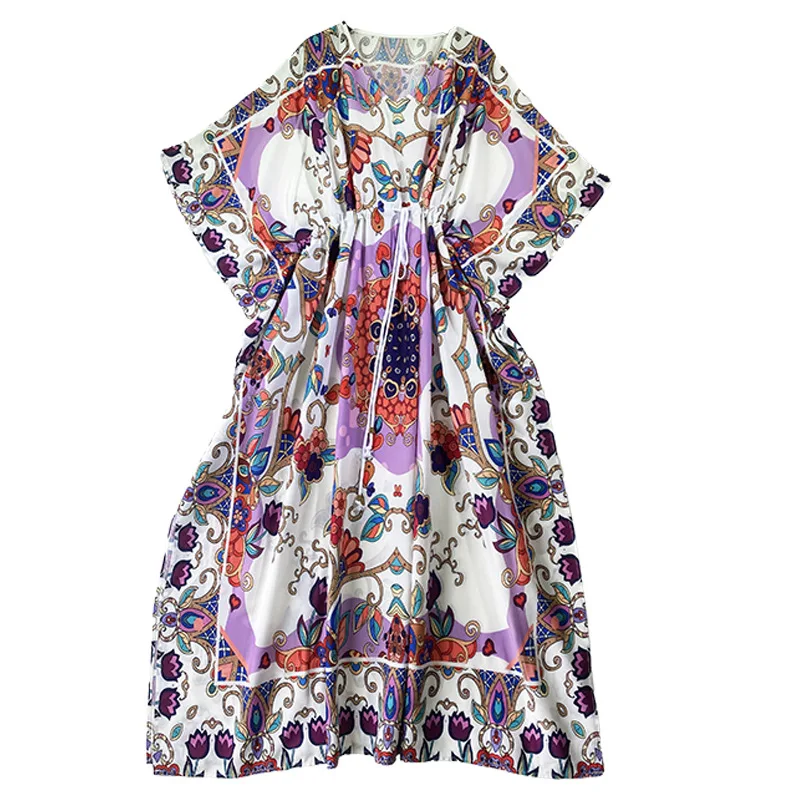 

Cross-Border Foreign Trade 2021 Summer New Middle East Dubai Robe Batwing Sleeve Printed Dress Long Women's Clothing