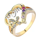 Новое модное Золотое кольцо с сердечками и сердечками для мамы, цветное кольцо с камнями CZ для женщин, ювелирное изделие, подарок на день рождения матери