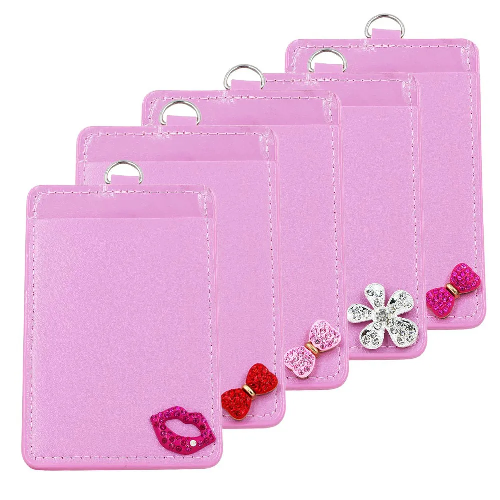Розовый поцелуй кожаный значок держатель для карт чехол идентификационный