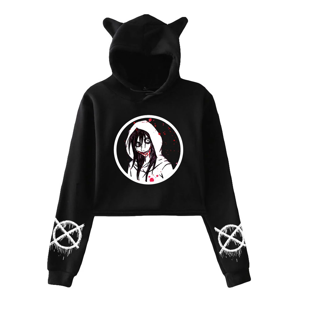 

Creepypasta Cat Ears Crop top Kawaii clothes Harajuku Women Hoodies Streetwear Hoodie Sweatshirts Plus size