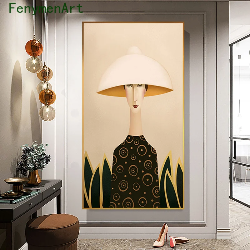 

Elegant Hat Lady Canvas Painting Girl with Hat Poster And Print Nordic Wall Art For Living Room Studio Home Cuadros Decoracion