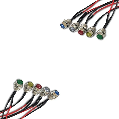 

100Pcs 3V 5V 6V 9V 12V 24V Diffused 3mm LED With Metal Holder Header and 20cm Red&Black Wire White Red Blue Green Yellow