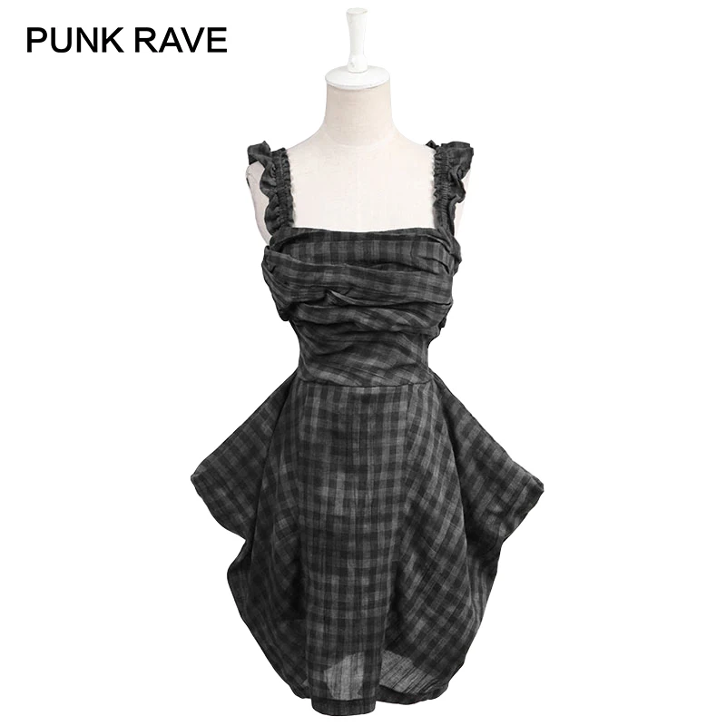 Повседневное женское двухцветное платье на тонких бретельках в стиле панк