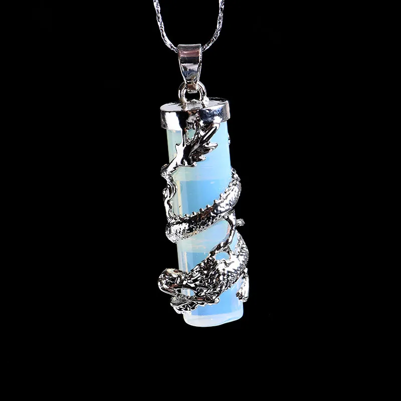 Opal 1 шт. натуральный кристалл минеральные ювелирные изделия дракон кулон в форме колонны guardian Мода Пара кулон ожерелье DIY подарок орнамент - Цвет: Opal