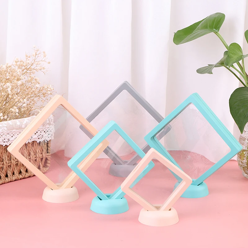 3d Color Floating Display Case Stands PE Film Holder Dustproof Storage Pendant Necklace Bracelet Ring Coin Jewelry Earrings Pin
