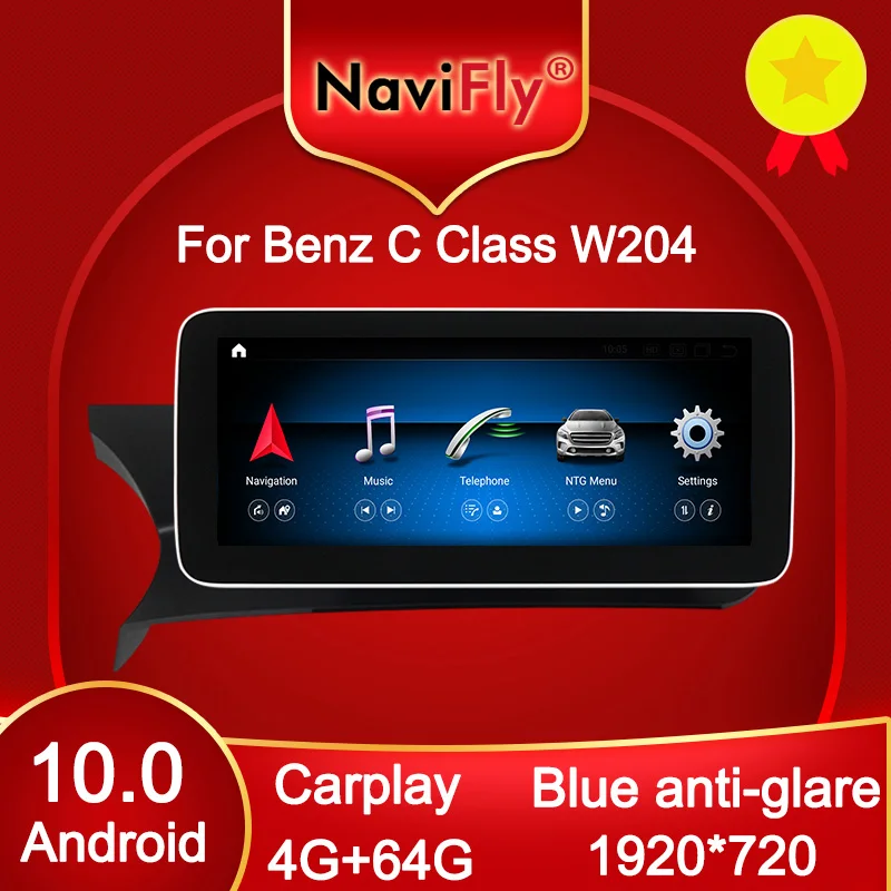 NaviFly Android 10 автомобильный DVD GPS для Mercedes benz C Class W204 C200 C260 C300 2011-2013 25 &quot1920*720 синяя