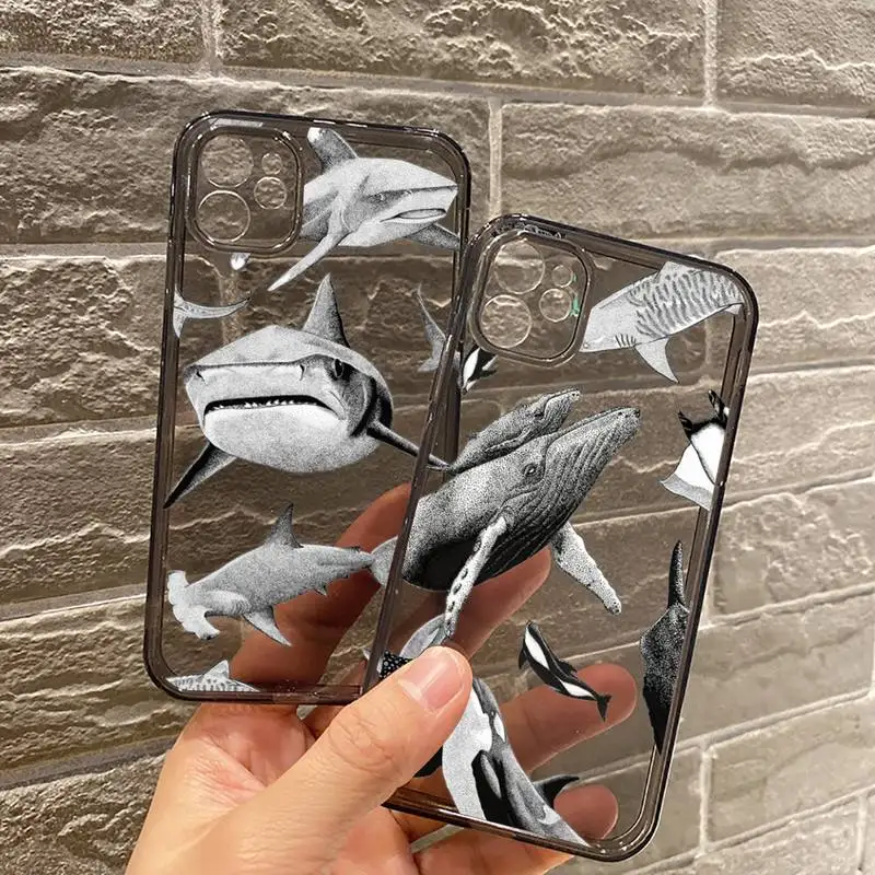

blue cute shark Phone Case For iPhone 7 8 11 12 X XS XR MINI Pro Max Plus Retro Black Grey clear transparent