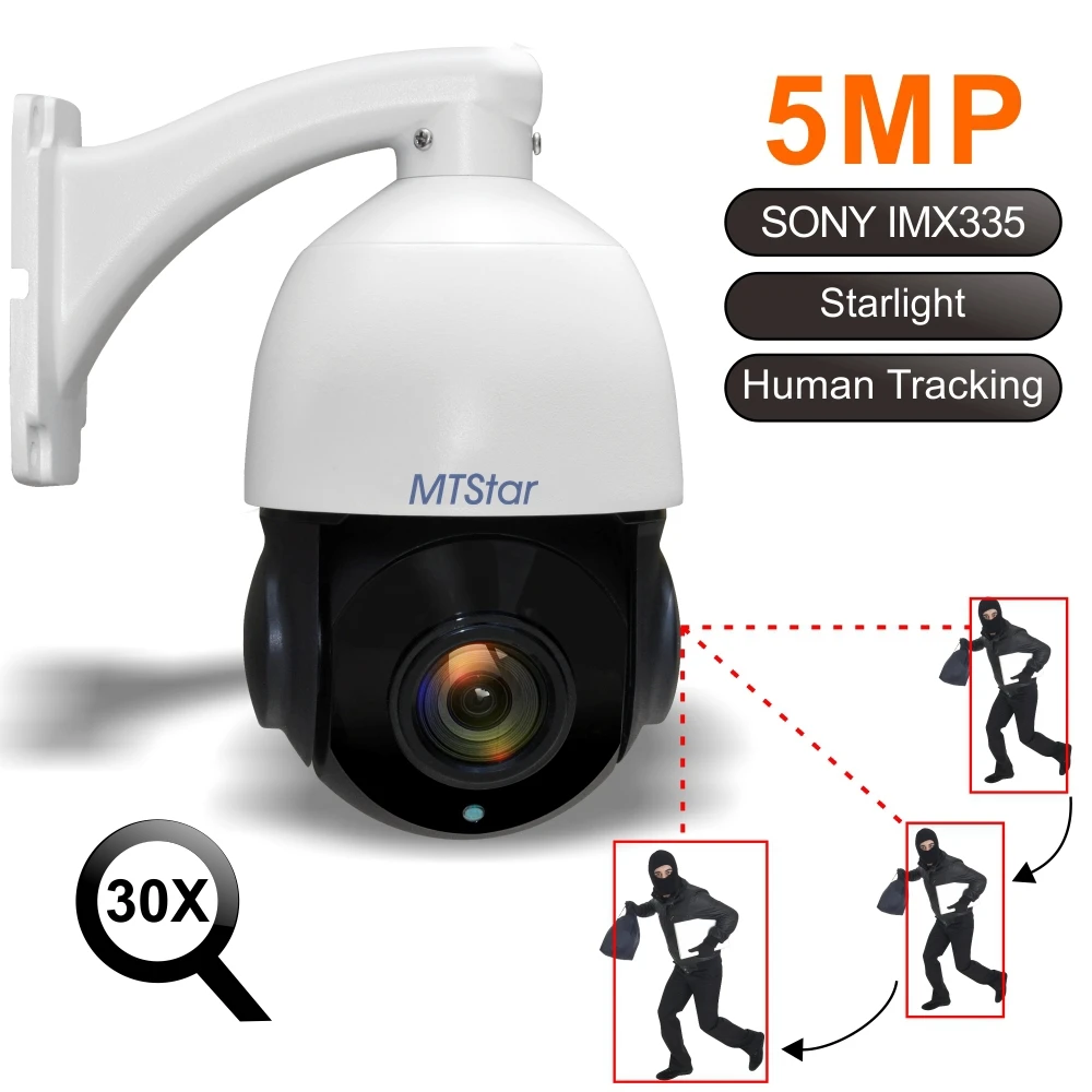 MTStar 4 дюйма 5MP/2MP 30X зум отслеживание человека звездный свет IP PTZ камера Поддержка