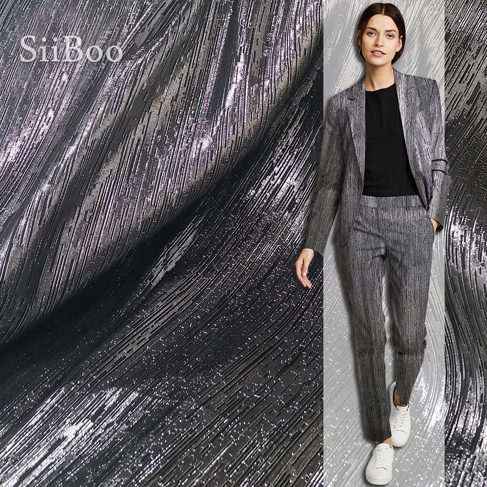 

American style luxury black metallic jacquard brocade fabric apparel for dress coat tissu tecidos stoffen telas yarn SP5672