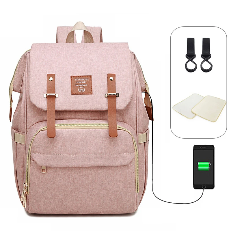 

Вместительный рюкзак для подгузников, Сумка с изолированными карманами, ремнями для коляски и пеленальным ковриком, встроенным USB-портом для зарядки