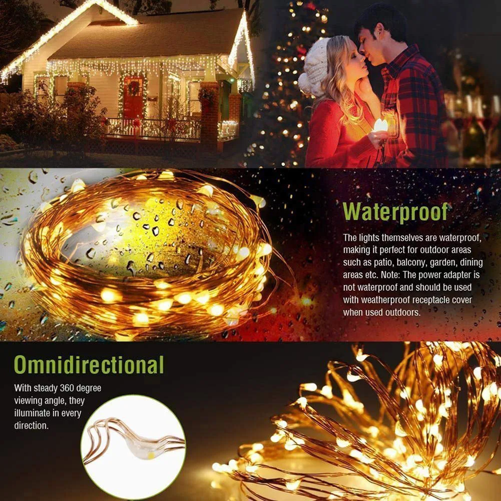 

10m/20m LED Solar String Lights 8 Modes Outdoor Waterproof Fairy Lamp Multi Color String Copper Wire Lamp Christmas Garland